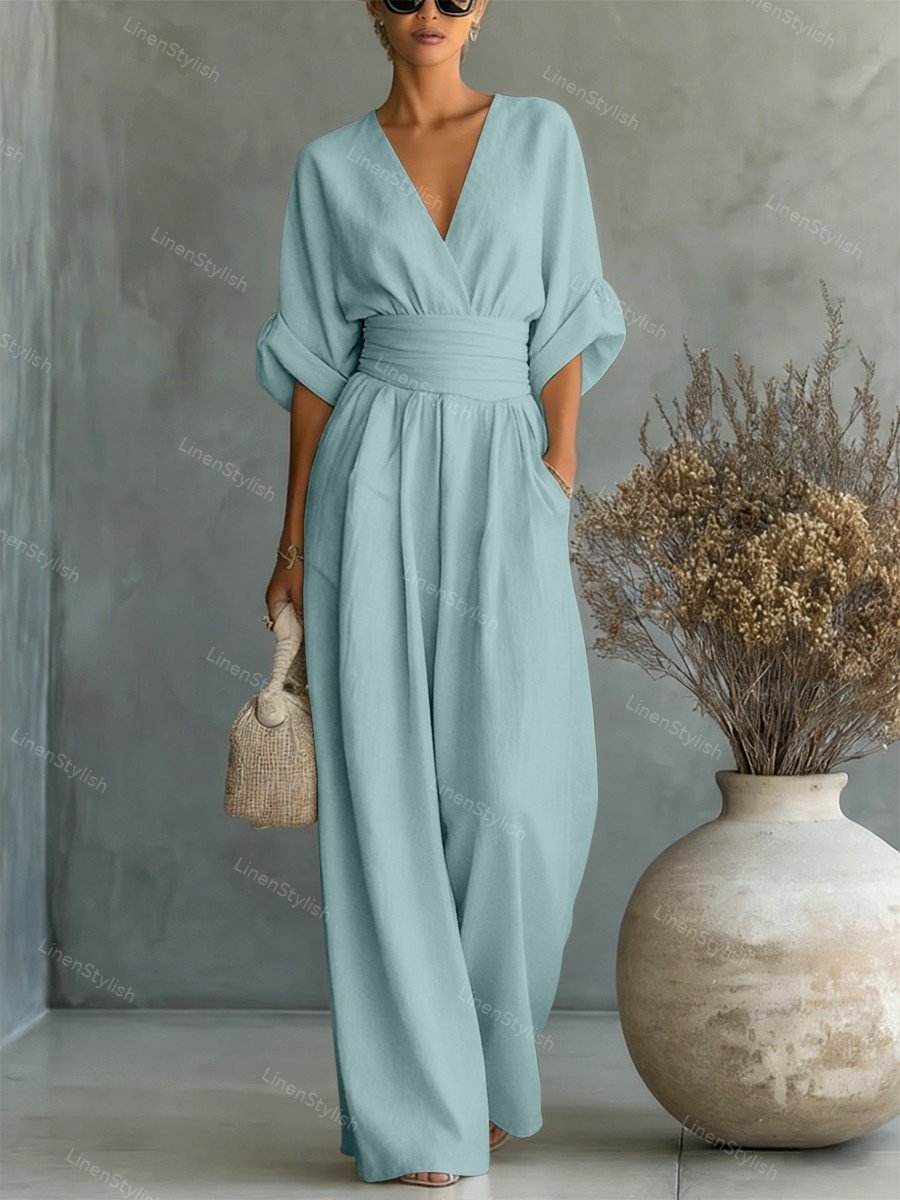 Women's v-neck wide-leg wedding guest jumpsuit