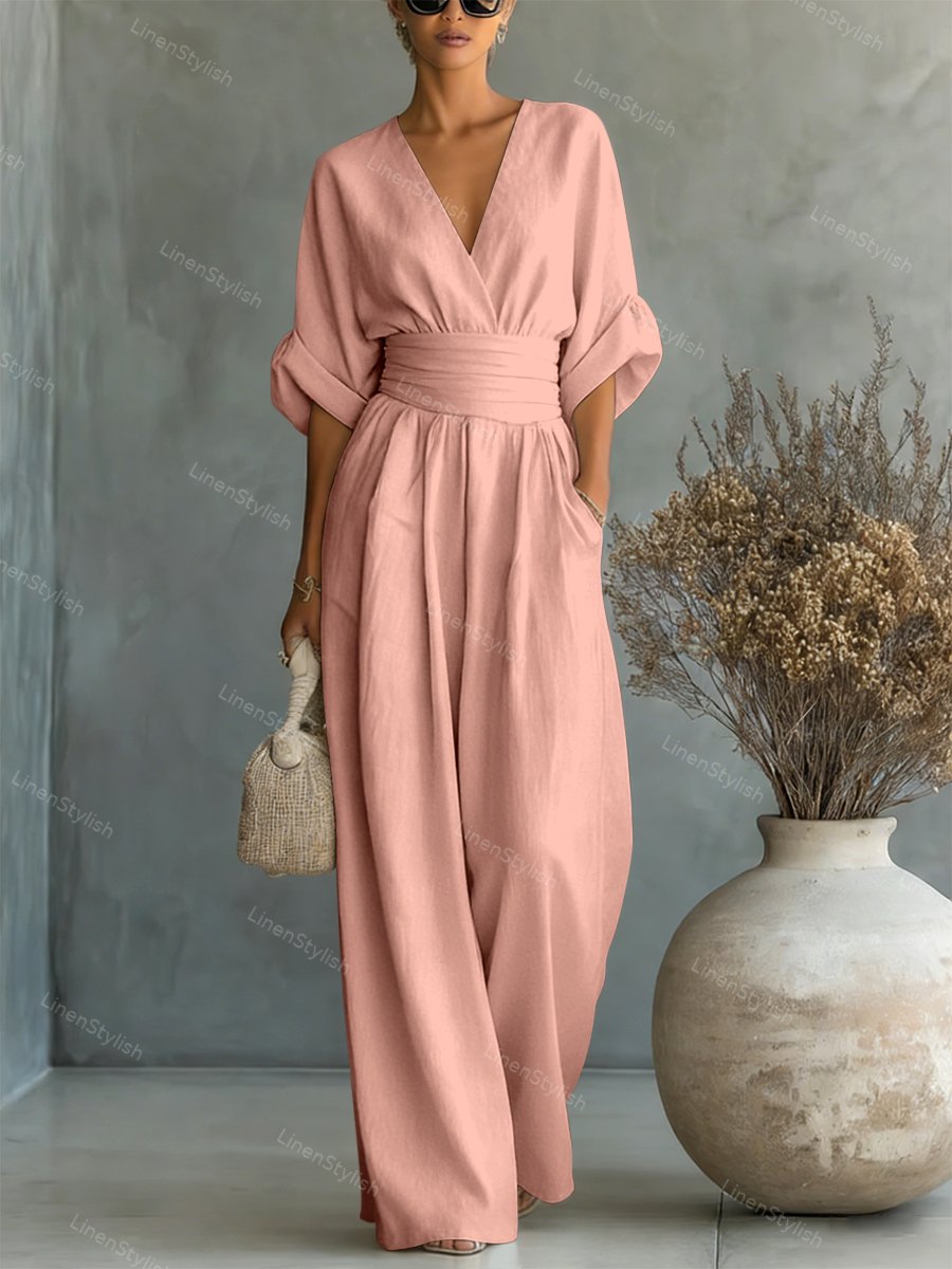Women's v-neck wide-leg wedding guest jumpsuit