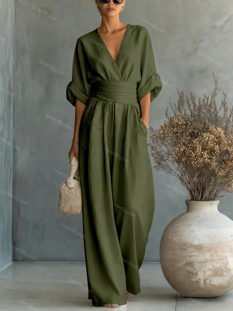 Women's v-neck wide-leg wedding guest jumpsuit