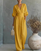 Women's v-neck wide-leg wedding guest jumpsuit