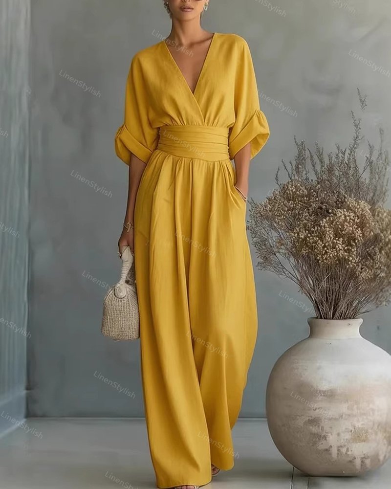 Women's v-neck wide-leg wedding guest jumpsuit