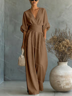 Women's v-neck wide-leg wedding guest jumpsuit