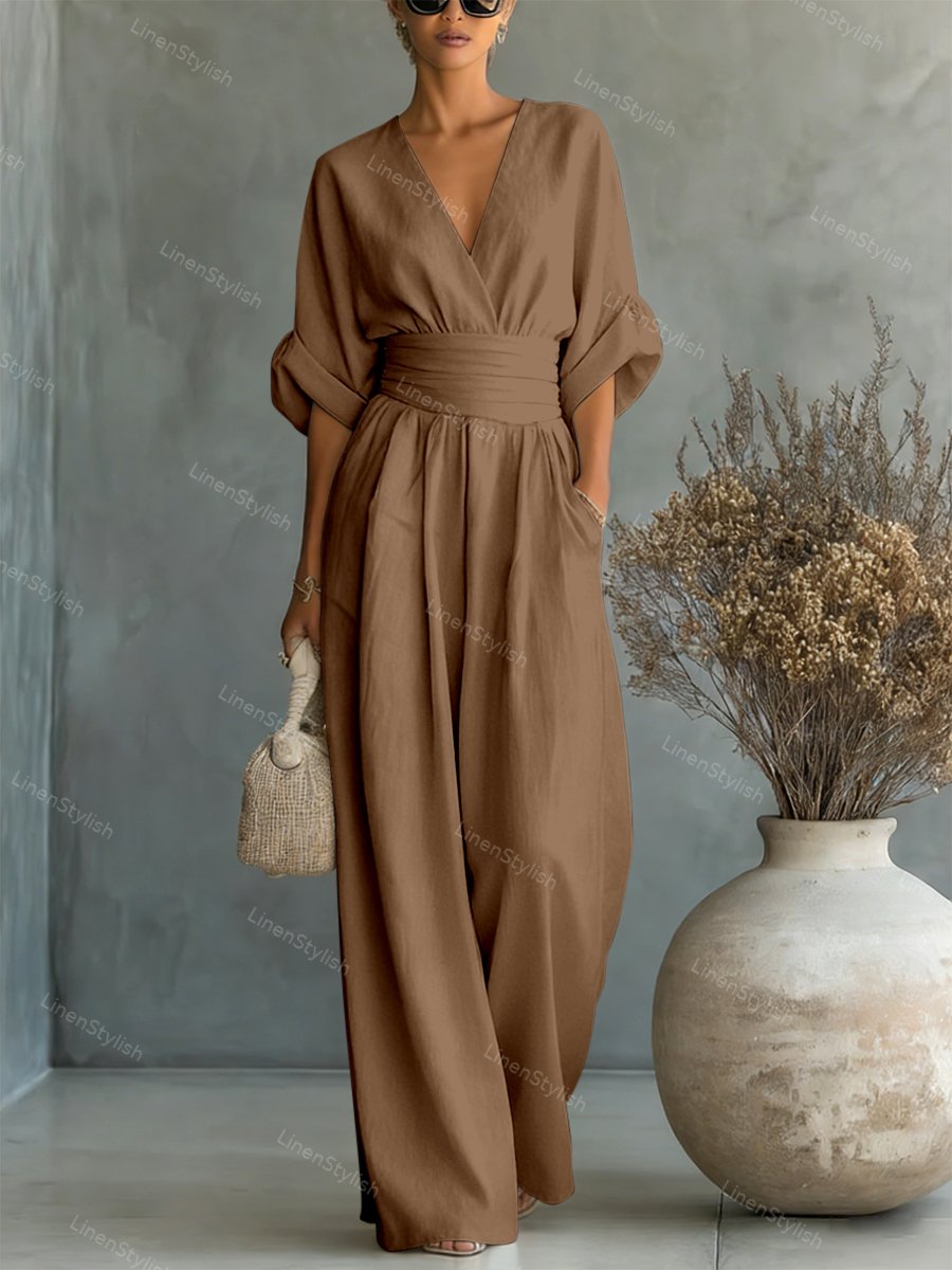 Women's v-neck wide-leg wedding guest jumpsuit