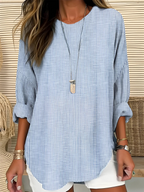 Women's vertical stripe round neck summer blouse