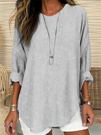 Women's vertical stripe round neck summer blouse