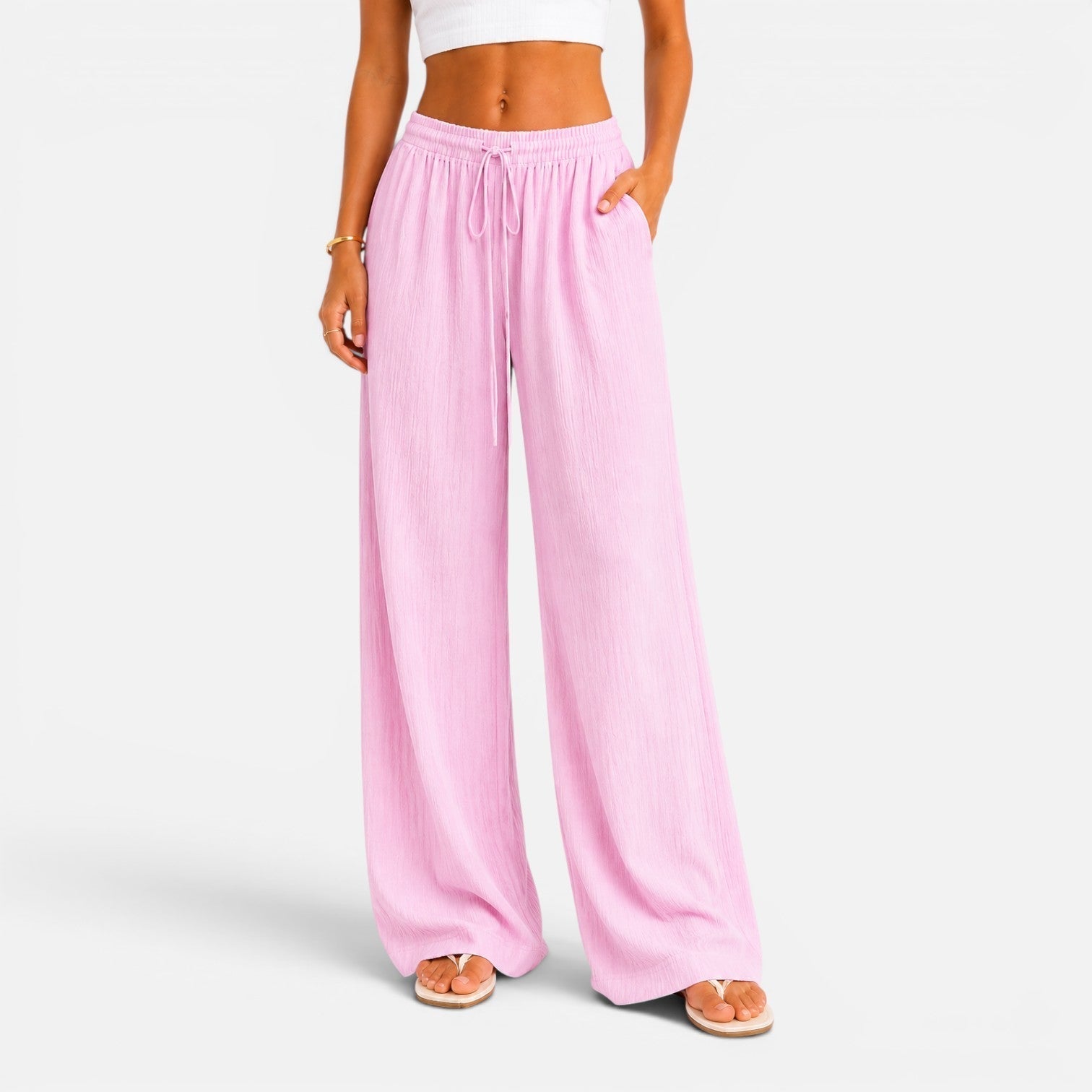 Women's wide-leg drawstring summer trousers