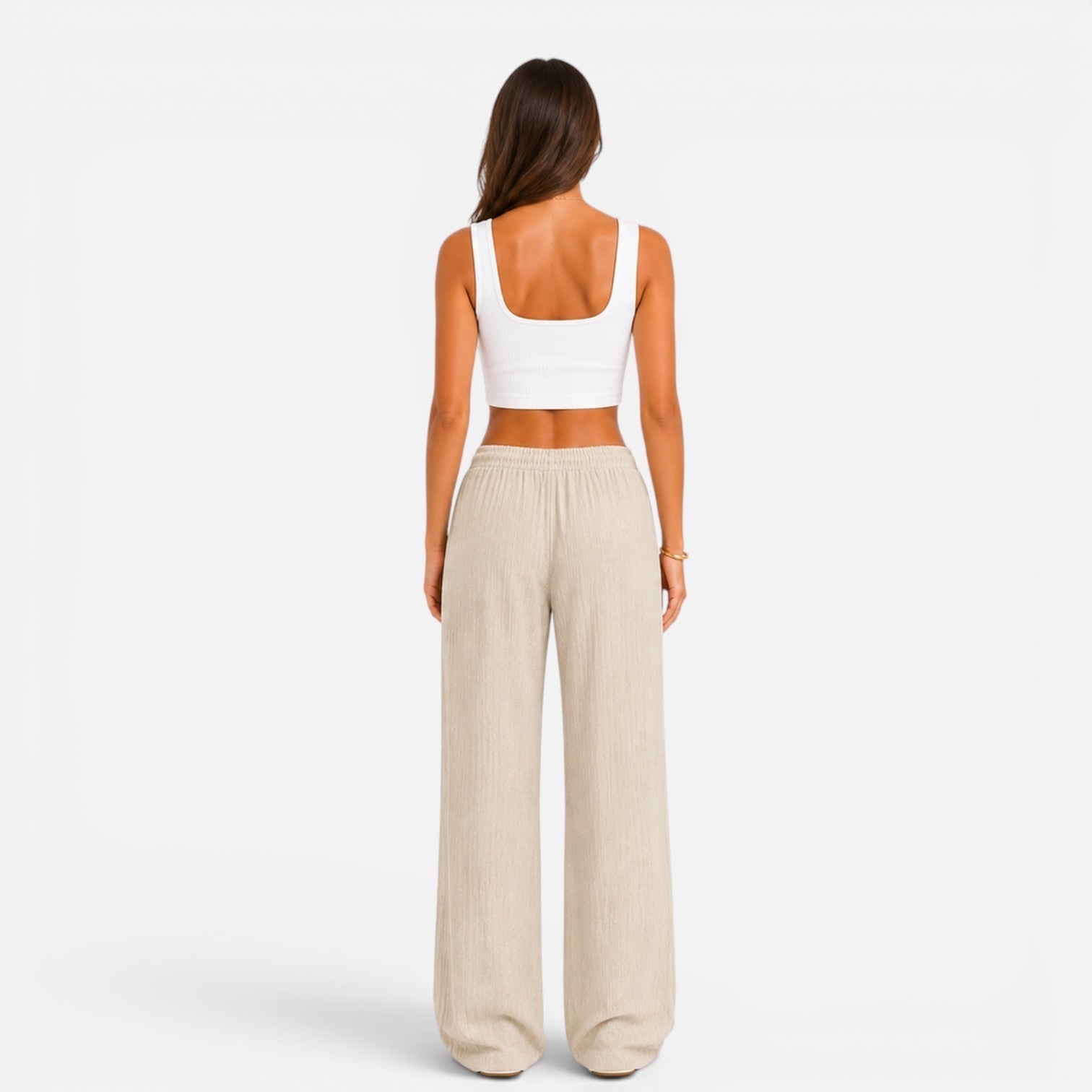 Women's wide-leg drawstring summer trousers