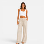 Women's wide-leg drawstring summer trousers