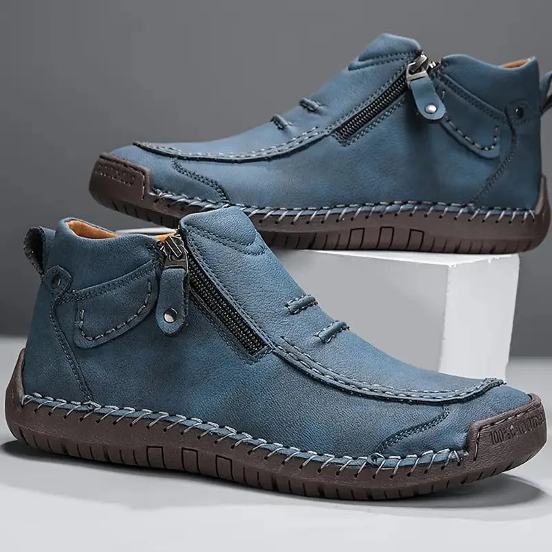 Men's zip-front ankle boots with rubber sole