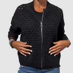 Women's zip-front open-knit cardigan