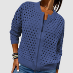 Women's zip-front open-knit cardigan